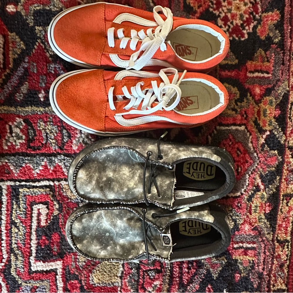 Vans Orange Low-Top Sneakers + Hey Dude outer space print BOTH SIZE 5 KIDS